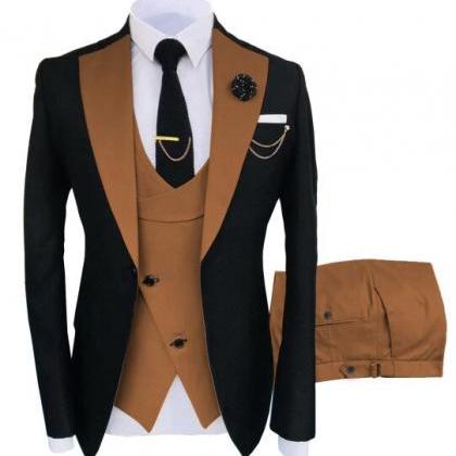 Brown Classic Men Suit 3 Pieces Tuxedo Peak Lapel..