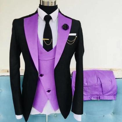 Latest Design Classic Pink With Black Wedding Suit..