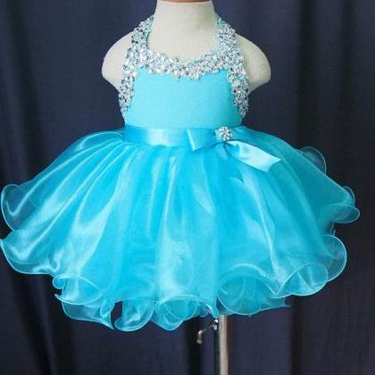 Blue Tulle Bead Flower Girl Dress Kids Party..