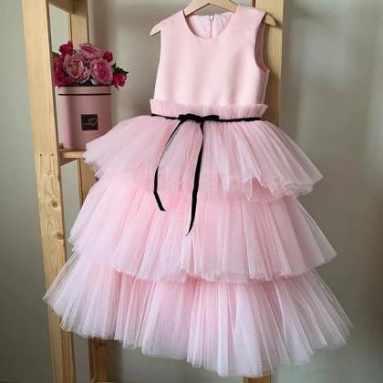 Real Photo Pink White Tulle Kids Flower Girl Dress..