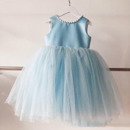 Tailor-made Blue Tulle Nice Beading Illusion..