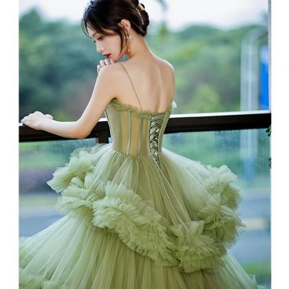Green Strapless Full Length Wedding Dress Prom..