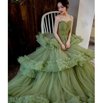 Green Strapless Full Length Wedding Dress Prom..