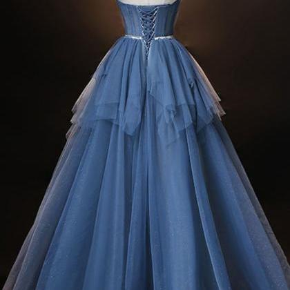 Blue Sweetheart Neck Tulle Long Prom Dress Blue..