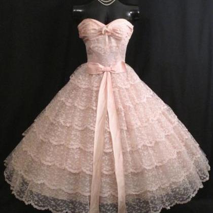 Lace Pink Strapless Prom Dress Eveing Dress..