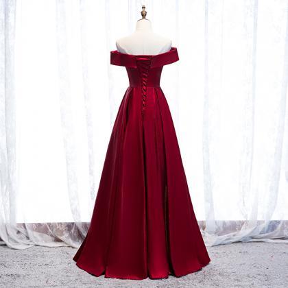 Simple burgundy two pieces long prom dress, Show waist evening dress