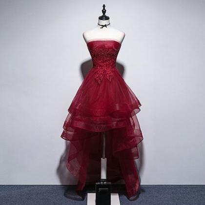 Burgundy Lace Halter High Low  Prom Dress LBQ0355 main image 0
