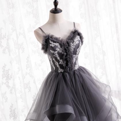 Gray Prom Dress Organza Evening Dress Full Length