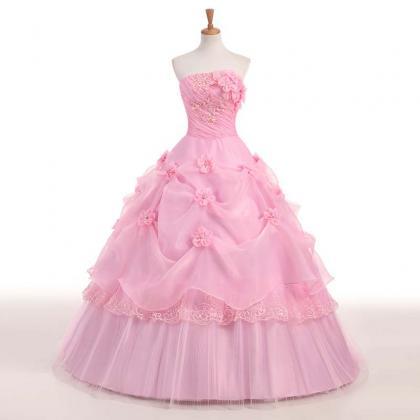 Pink Ball Gown Strapless Wedding Dress Formal..