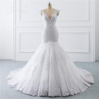 White/ivory Wedding Gowns Luxury V Neck Bridal..
