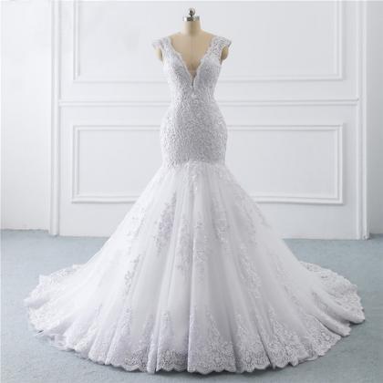 White/ivory Wedding Gowns Luxury V Neck Bridal..