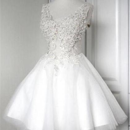 Lace V neck tulle short prom dress main image 1