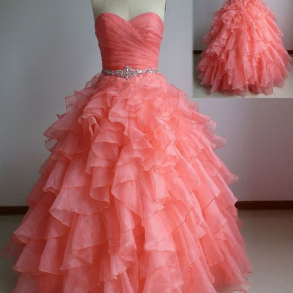 Pink Beautiful Organza Ball Gown Sweetheart Prom..