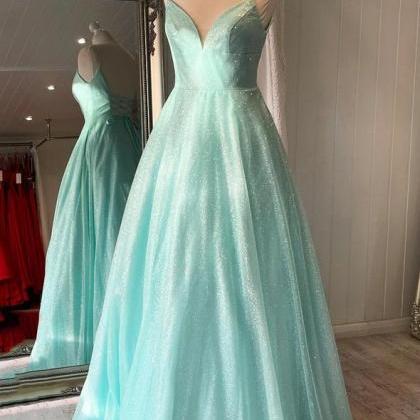 Green Tulle Sequins Long Prom Dress A Line Evening..