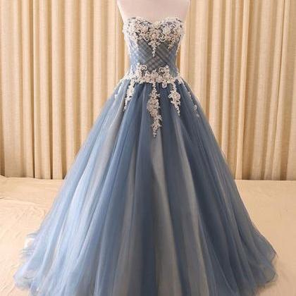 Strapless Tulle Lace Long Prom Dress, Evening..