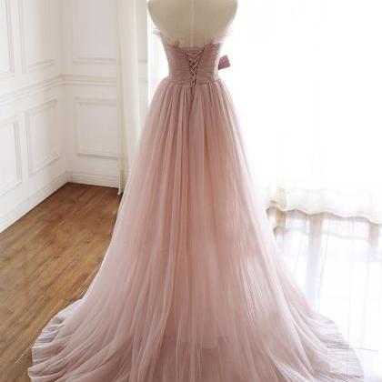 Pink Tulle Long A Line Prom Dress Formal Occasion..