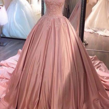 Sweetheart Neck Pink Lace Prom Dresses Formal..