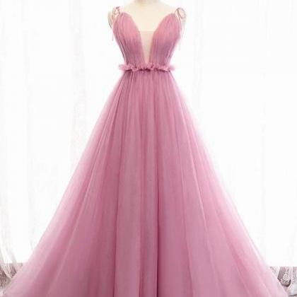 Rose Red A Line Tulle Prom Dresses Formal Evening..