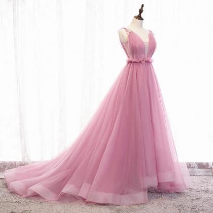 Rose Red A Line Tulle Prom Dresses Formal Evening..