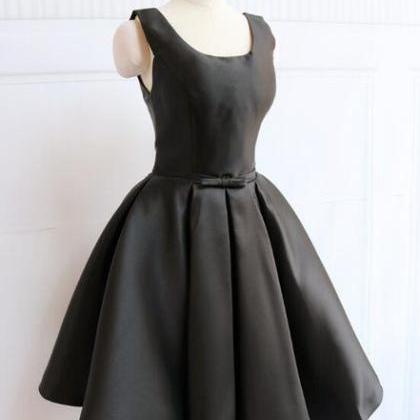 Black Satin Knee Length Party Dress, Black..