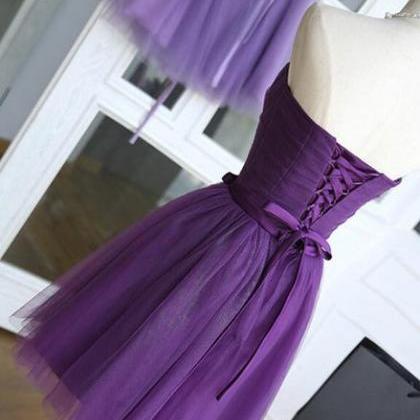Dark Purple Cute Tulle Knee Length Formal Dress,..
