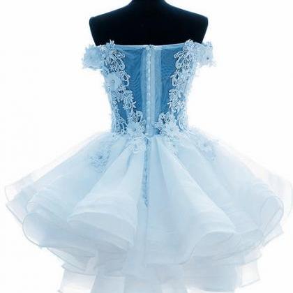 Light Blue Layers Organza Party Dress With Lace,..