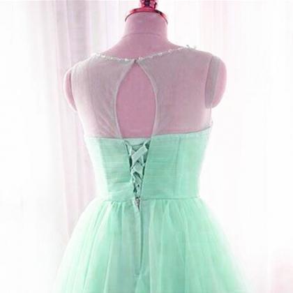 Tulle with Beaded Long Dresses Mint Green Plus Size
