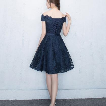 Prom Dress Blue Lace Short Party Dress, Lace..