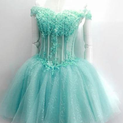 Mint Green Tulle Sweetheart Short Prom Dress,..