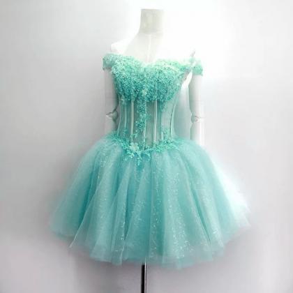 Mint Green Tulle Sweetheart Short Prom Dress,..