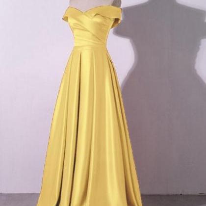 Yellow Straps A-Line Satin Long Party Dress Simple Prom Dress, DP4691 main image 0