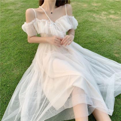 Summer Fairy Dress Women French Style Lace Chiffon..