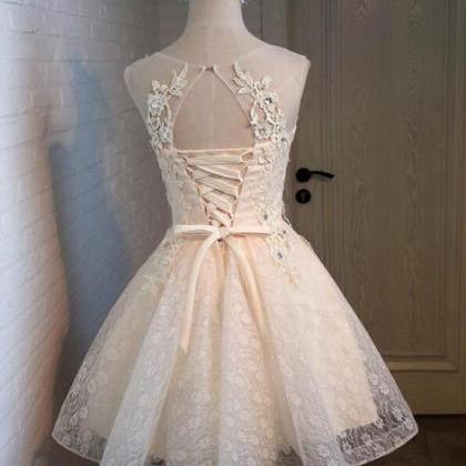 Short Lovely Champagne Cute Lace Beaded Party..