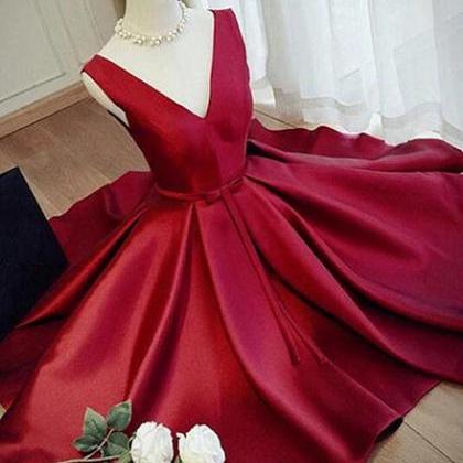 Lovely Wine Red Satin Knee Length Party Dress,..