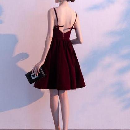 Burgundy Short Straps Homecoming Dress, Lovely..