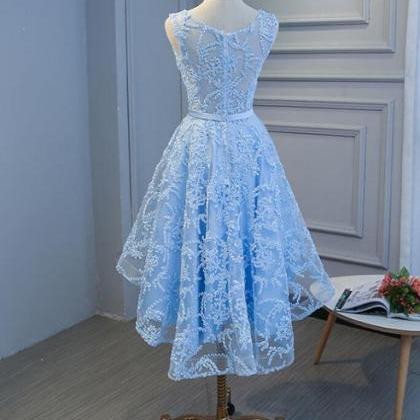 Charming Lace Round Neckline High Low Party Dress..