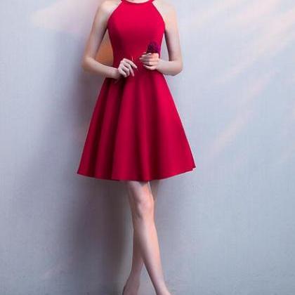 Halter Red Mini Party Dress, Red Homecoming Dress..