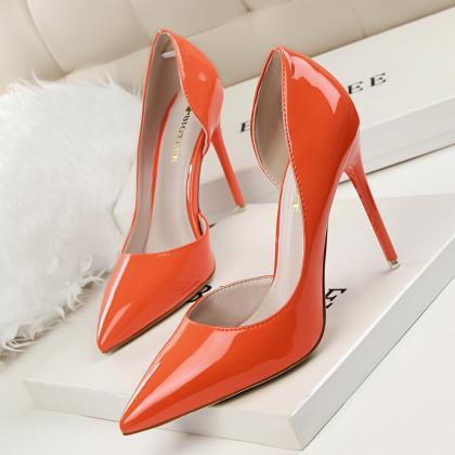 Simple Stiletto High-heeled Patent Leather Shallow..