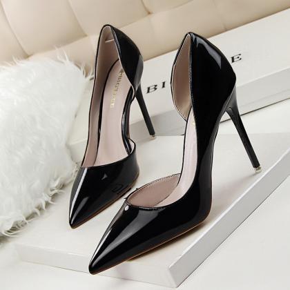 Simple Stiletto High-heeled Patent Leather Shallow..