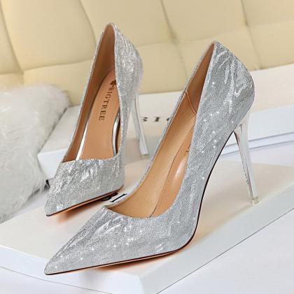 Stiletto High Heels Shallow Open Pointed Sequins..