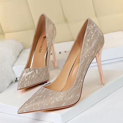 Stiletto High Heels Shallow Open Pointed Sequins..