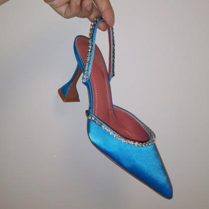 Rhinestones Satin Women Pumps Slippers Elegant..