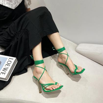 Summer Green White Women Sandals Ankle Strappy..