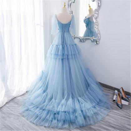 Blue Tulle Prom Dress Evening Dress Custom Size..