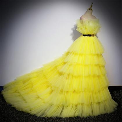 Yellow Strapless Ball Gown Prom Dress Evening..