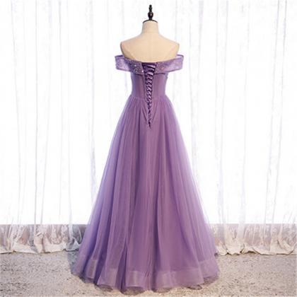4610269 Purple Off-Shoulder Ruffle Dress