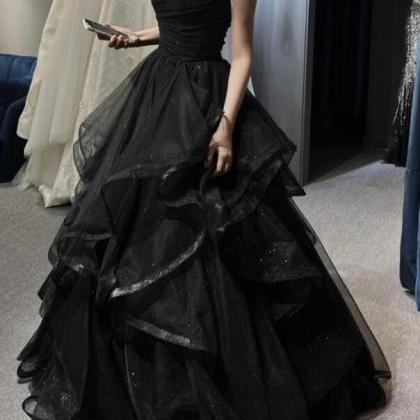 Black Sweetheart Tulle Layers Ball Gown Formal..