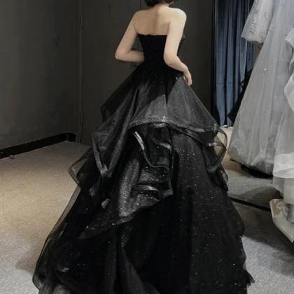 Black Sweetheart Tulle Layers Ball Gown Formal..
