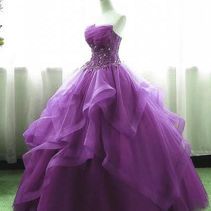Purple Ball Gown Organza And Tulle Sweet 16 Dress..