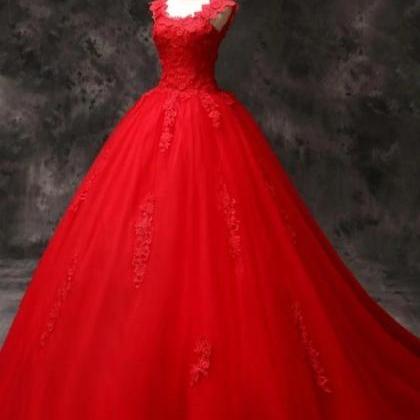 Gorgeous Red Tulle Ball Gown Long Formal Dress..